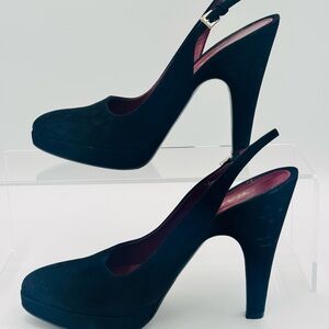 Prada Black Suede High Slingback Heels